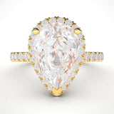 14k Yellow Gold Simulated Pear-Shaped Diamond Halo Engagement Ring with Side Stones Promise Bridal Ring