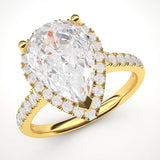 14k Yellow Gold Simulated Pear-Shaped Diamond Halo Engagement Ring with Side Stones Promise Bridal Ring