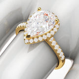 14k Yellow Gold Simulated Pear-Shaped Diamond Halo Engagement Ring with Side Stones Promise Bridal Ring