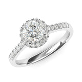 Sterling Silver Classic Simulated Round Brilliant Cut Diamond Halo Engagement Ring with Side Stones