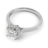 Sterling Silver Classic Simulated Round Brilliant Cut Diamond Halo Engagement Ring with Side Stones