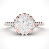 10k Rose Gold Classic Simulated Round Brilliant Cut Diamond Halo Engagement Ring with Side Stones