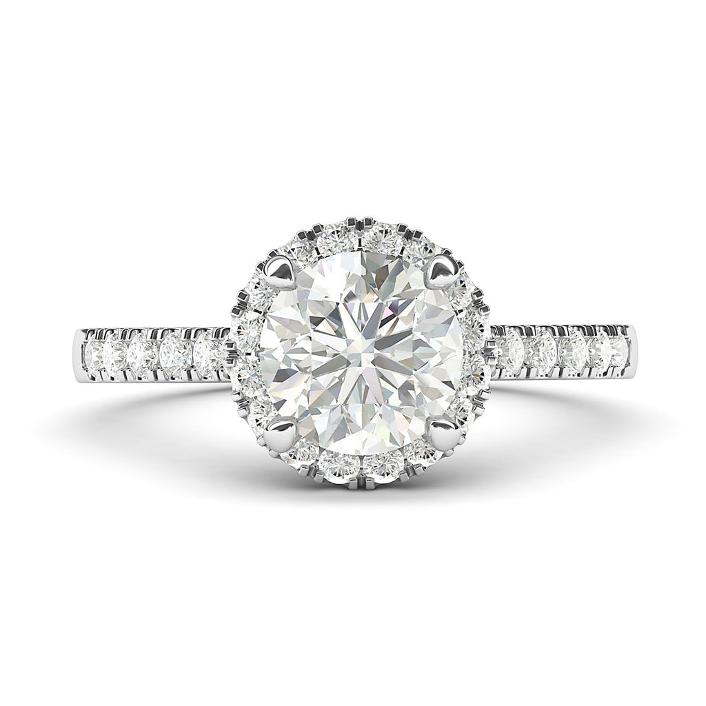 10k White Gold Classic Simulated Round Brilliant Cut Diamond Halo Engagement Ring with Side Stones