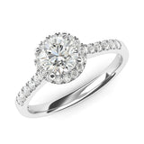 14k White Gold Classic Simulated Round Brilliant Cut Diamond Halo Engagement Ring with Side Stones
