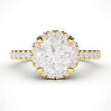 14k Yellow Gold Classic Simulated Round Brilliant Cut Diamond Halo Engagement Ring with Side Stones