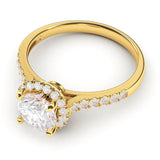 14k Yellow Gold Classic Simulated Round Brilliant Cut Diamond Halo Engagement Ring with Side Stones