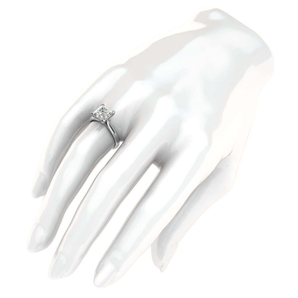 10k White Gold Square 8mm Simulated Princess Cut Diamond Engagement Ring Knife Edge Promise Bridal Ring