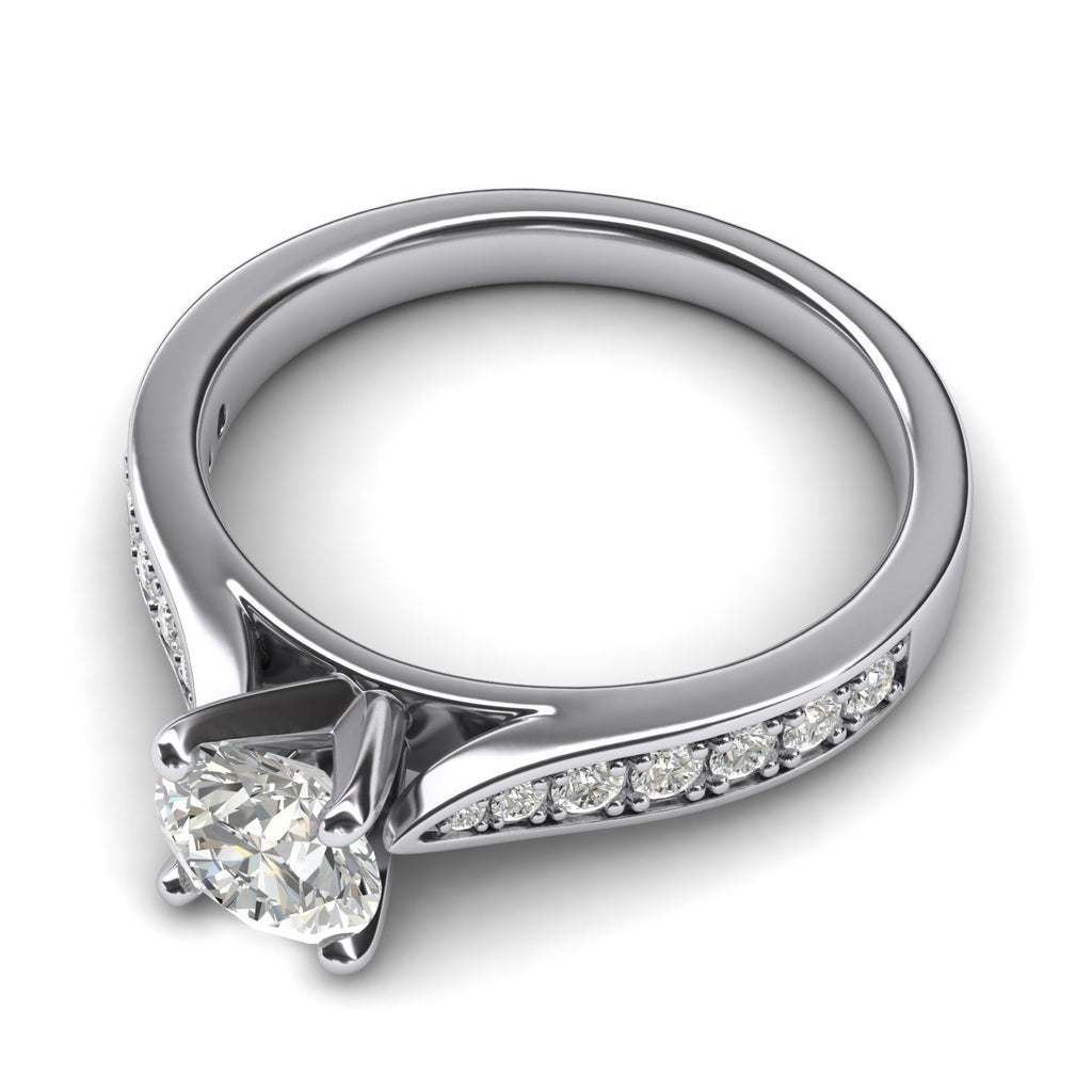 Women's Sterling Silver 1CT Classic 4-Prong Simulated Round Cut Diamond Engagement Ring With Graduated Side Stones