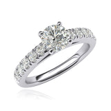 Women's Sterling Silver 1CT Classic 4-Prong Simulated Round Cut Diamond Solitaire Engagement Ring Large Side Stones