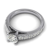 Women's Sterling Silver 1CT Classic 4-Prong Simulated Round Cut Diamond Solitaire Engagement Ring Large Side Stones