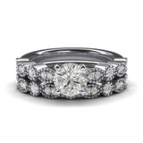 Women's Vintage-inspired Milgrain Marquise and Dot Simulated Diamond Engagement Ring Matching Wedding Ring Set