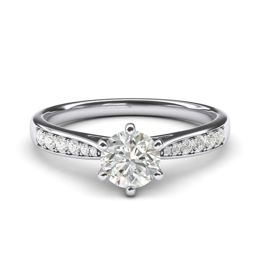14k white gold 1.0 CT Classic 6-Prong Simulated Diamond Engagement Ring Graduated Side Stones Promise Bridal Ring