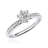 14k white gold 1.0 CT Classic 6-Prong Simulated Diamond Engagement Ring Graduated Side Stones Promise Bridal Ring