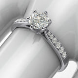 10k white gold 1.0 CT Classic 6-Prong Simulated Diamond Engagement Ring Graduated Side Stones Promise Bridal Ring