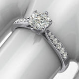 14k white gold 1.0 CT Classic 6-Prong Simulated Diamond Engagement Ring Graduated Side Stones Promise Bridal Ring