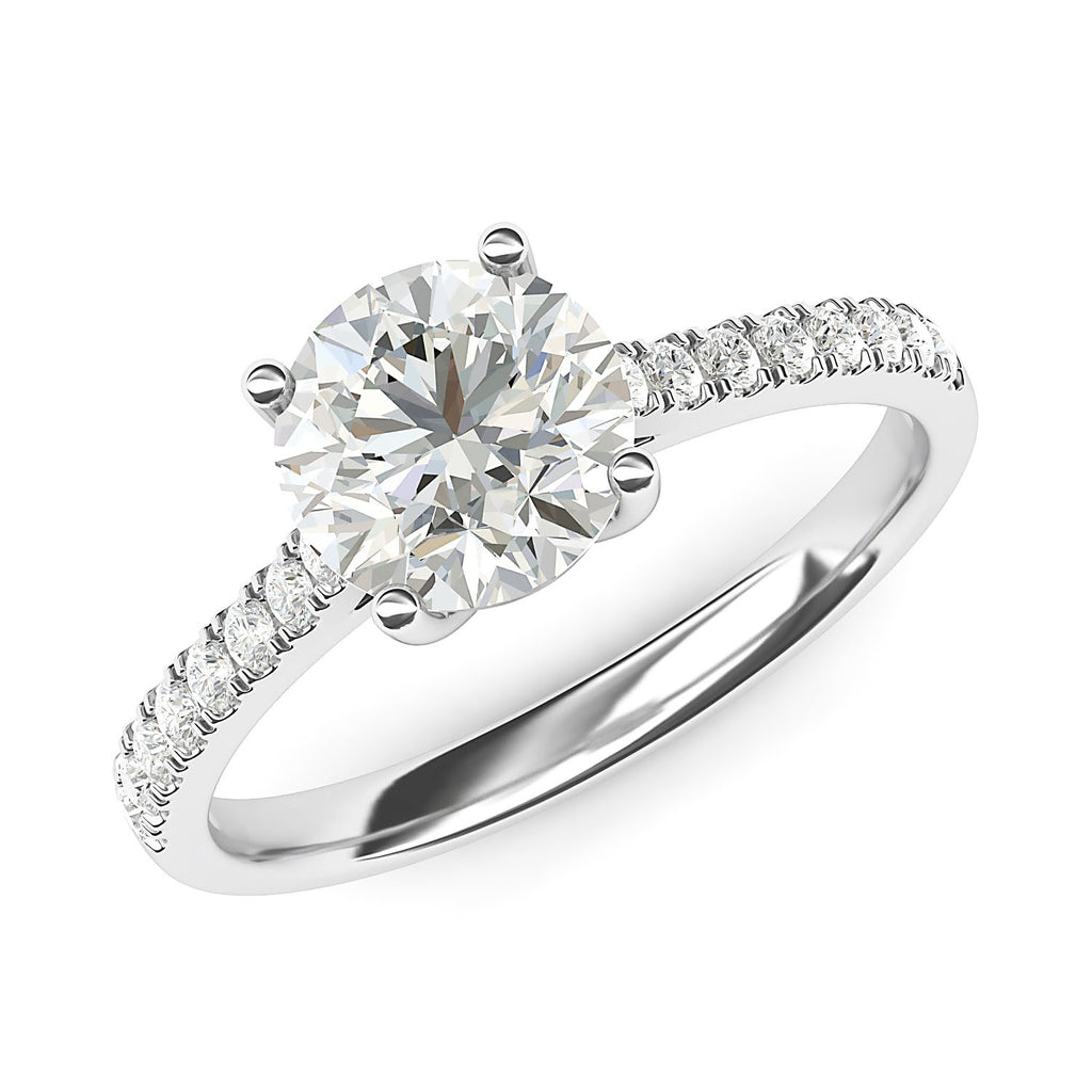 Sterling Silver 2CT Classic 4-Prong Simulated Diamond Engagement Ring with Side Stones Promise Bridal Ring