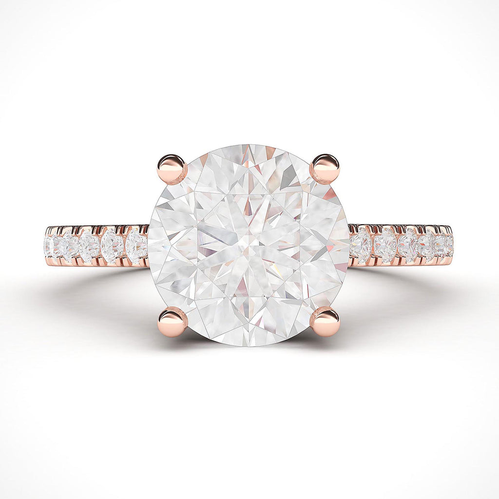 10k Rose Gold 2CT Classic 4-Prong Simulated Diamond Engagement Ring with Side Stones Promise Bridal Ring
