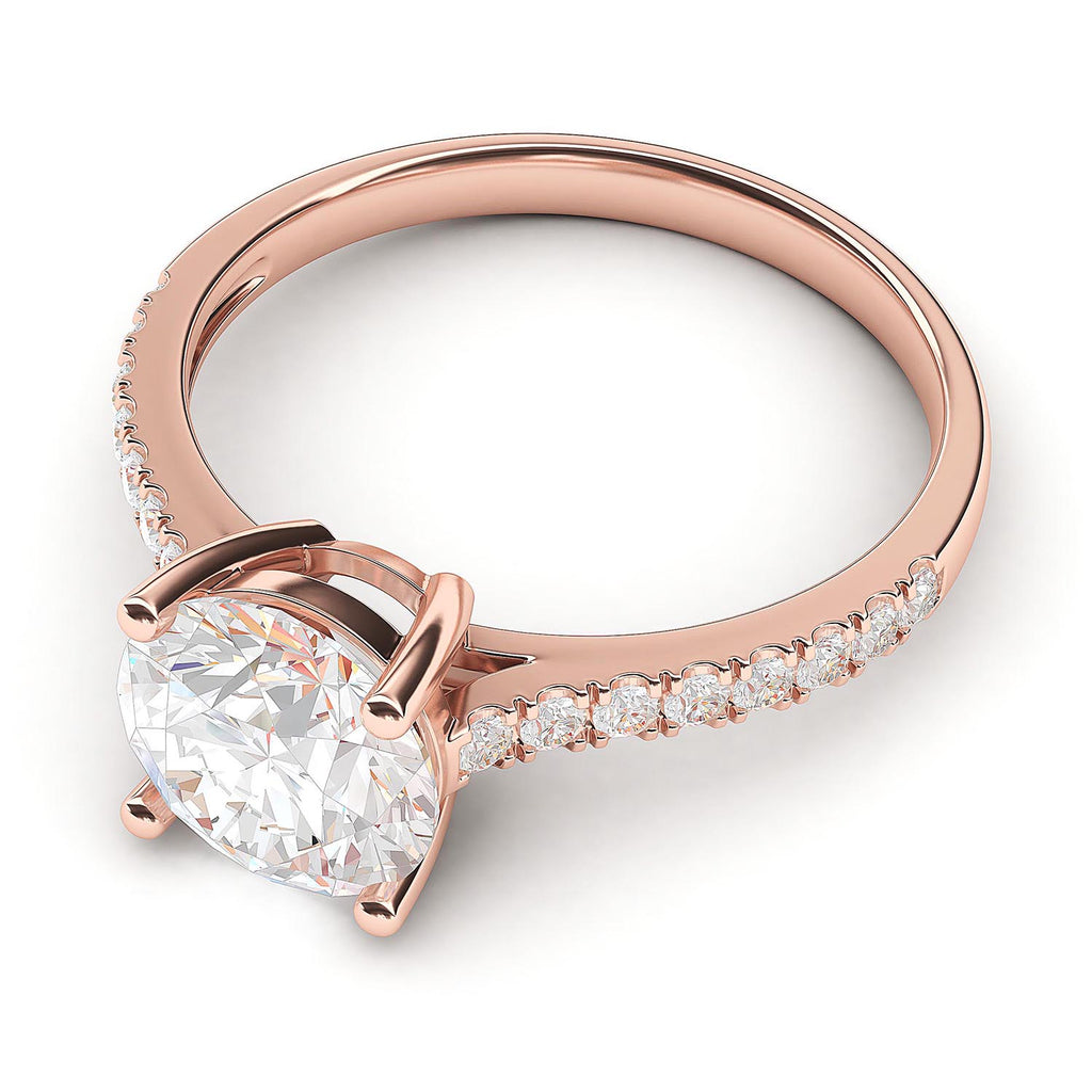 10k Rose Gold 2CT Classic 4-Prong Simulated Diamond Engagement Ring with Side Stones Promise Bridal Ring