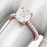 10k Rose Gold 2CT Classic 4-Prong Simulated Diamond Engagement Ring with Side Stones Promise Bridal Ring