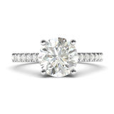 14k White Gold 2CT Classic 4-Prong Simulated Diamond Engagement Ring with Side Stones Promise Bridal Ring