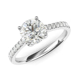 14k White Gold 2CT Classic 4-Prong Simulated Diamond Engagement Ring with Side Stones Promise Bridal Ring