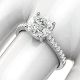 10k White Gold 2CT Classic 4-Prong Simulated Diamond Engagement Ring with Side Stones Promise Bridal Ring