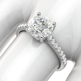 14k White Gold 2CT Classic 4-Prong Simulated Diamond Engagement Ring with Side Stones Promise Bridal Ring