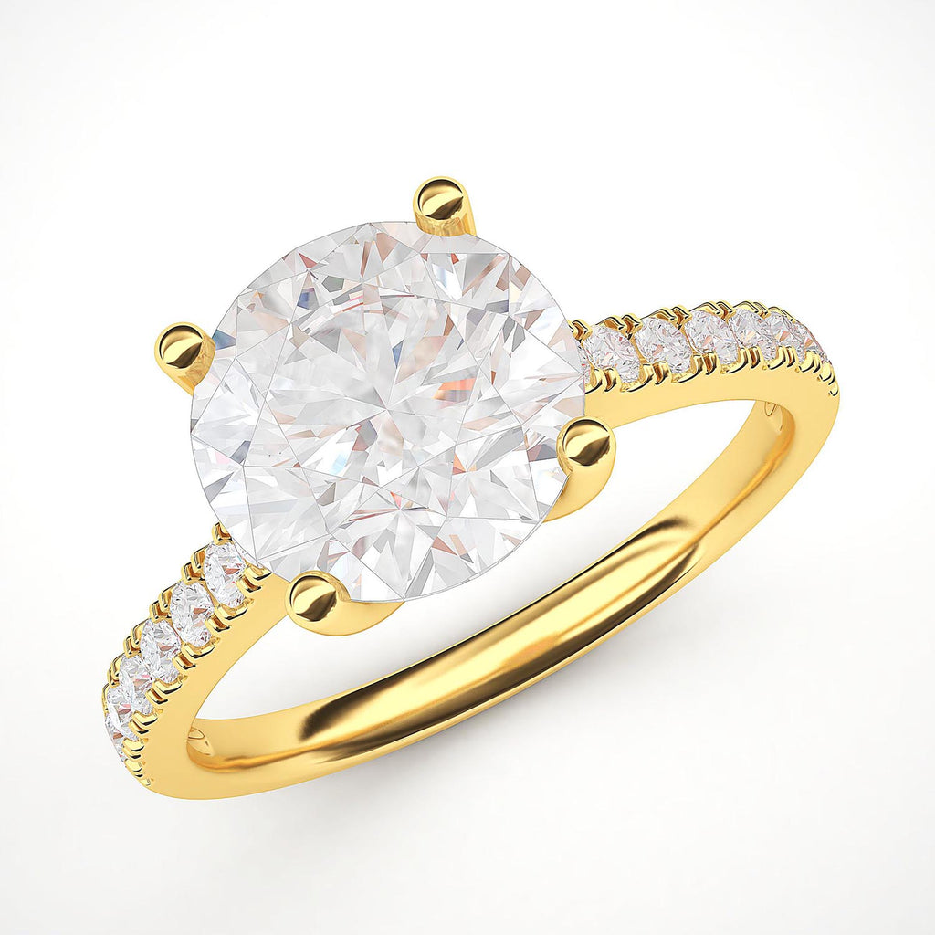 10k Yellow Gold 2CT Classic 4-Prong Simulated Diamond Engagement Ring with Side Stones Promise Bridal Ring