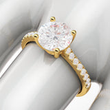 14k Yellow Gold 2CT Classic 4-Prong Simulated Diamond Engagement Ring with Side Stones Promise Bridal Ring