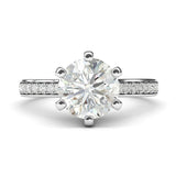 Sterling Silver 2 Carats Classic 6-Prong Simulated Diamond Engagement Ring with Side Stones Promise Bridal Ring