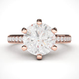 14k Rose Gold 2 Carats Classic 6-Prong Simulated Diamond Engagement Ring with Side Stones Promise Bridal Ring