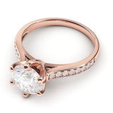 14k Rose Gold 2 Carats Classic 6-Prong Simulated Diamond Engagement Ring with Side Stones Promise Bridal Ring