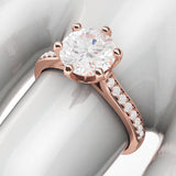 10k Rose Gold 2 Carats Classic 6-Prong Simulated Diamond Engagement Ring with Side Stones Promise Bridal Ring