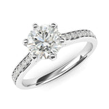 14k White Gold 2 Carats Classic 6-Prong Simulated Diamond Engagement Ring with Side Stones Promise Bridal Ring
