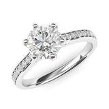10k White Gold 2 Carats Classic 6-Prong Simulated Diamond Engagement Ring with Side Stones Promise Bridal Ring
