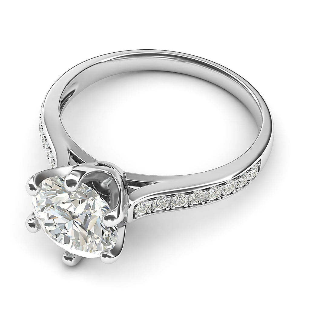 10k White Gold 2 Carats Classic 6-Prong Simulated Diamond Engagement Ring with Side Stones Promise Bridal Ring