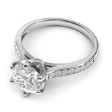 14k White Gold 2 Carats Classic 6-Prong Simulated Diamond Engagement Ring with Side Stones Promise Bridal Ring