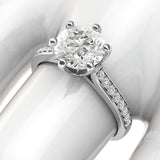 14k White Gold 2 Carats Classic 6-Prong Simulated Diamond Engagement Ring with Side Stones Promise Bridal Ring