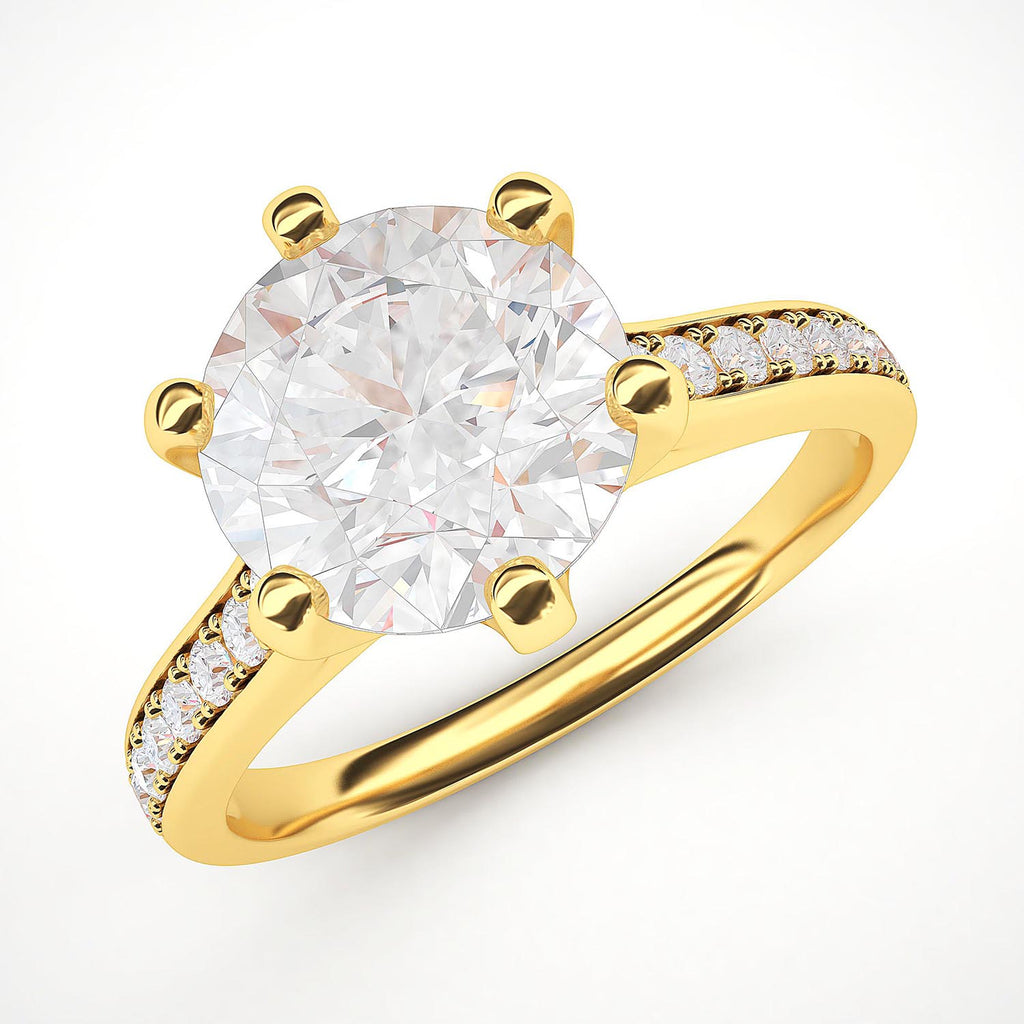 14k Yellow Gold 2 Carats Classic 6-Prong Simulated Diamond Engagement Ring with Side Stones Promise Bridal Ring