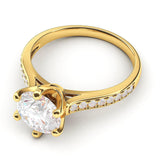 14k Yellow Gold 2 Carats Classic 6-Prong Simulated Diamond Engagement Ring with Side Stones Promise Bridal Ring