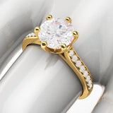 14k Yellow Gold 2 Carats Classic 6-Prong Simulated Diamond Engagement Ring with Side Stones Promise Bridal Ring