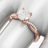 10k Rose Gold 4-Prong Petite Twisted Vine Simulated 1.0 CT Diamond Engagement Ring Promise Bridal Ring