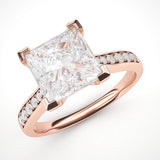 14k Rose Gold Solitaire 1.5ct Simulated Princess Cut Diamond Engagement Ring with Side Stones Promise Bridal Ring
