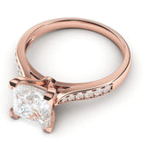 14k Rose Gold Solitaire 1.5ct Simulated Princess Cut Diamond Engagement Ring with Side Stones Promise Bridal Ring