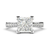 14k White Gold Solitaire 1.5ct Simulated Princess Cut Diamond Engagement Ring with Side Stones Promise Bridal Ring