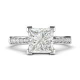 10k White Gold Solitaire 1.5ct Simulated Princess Cut Diamond Engagement Ring with Side Stones Promise Bridal Ring