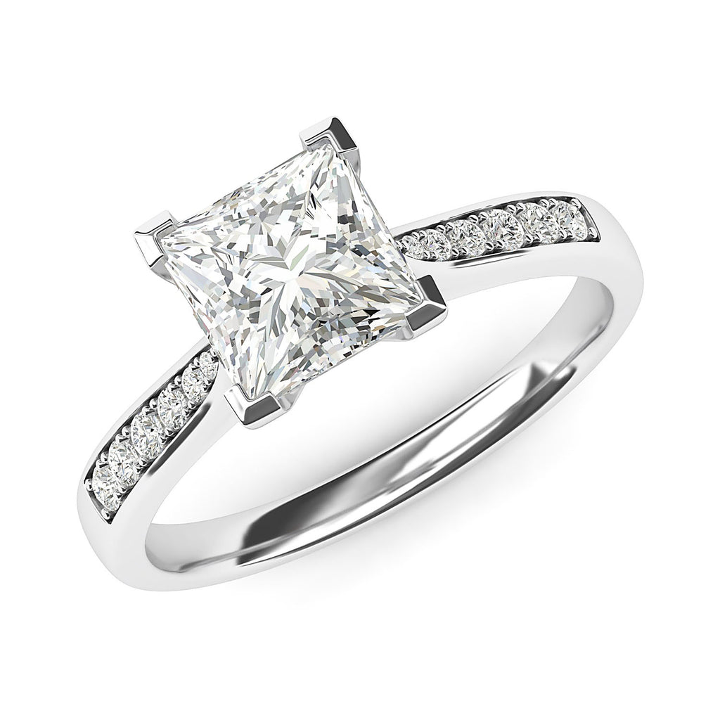 14k White Gold Solitaire 1.5ct Simulated Princess Cut Diamond Engagement Ring with Side Stones Promise Bridal Ring