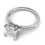 14k White Gold Solitaire 1.5ct Simulated Princess Cut Diamond Engagement Ring with Side Stones Promise Bridal Ring