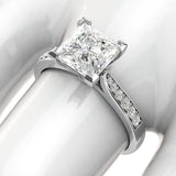 14k White Gold Solitaire 1.5ct Simulated Princess Cut Diamond Engagement Ring with Side Stones Promise Bridal Ring