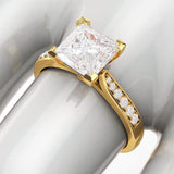 10k Yellow Gold Solitaire 1.5ct Simulated Princess Cut Diamond Engagement Ring with Side Stones Promise Bridal Ring